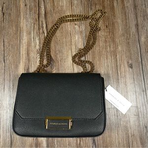 Charles & Keith Double Chain Crossbody Bag Black NWT